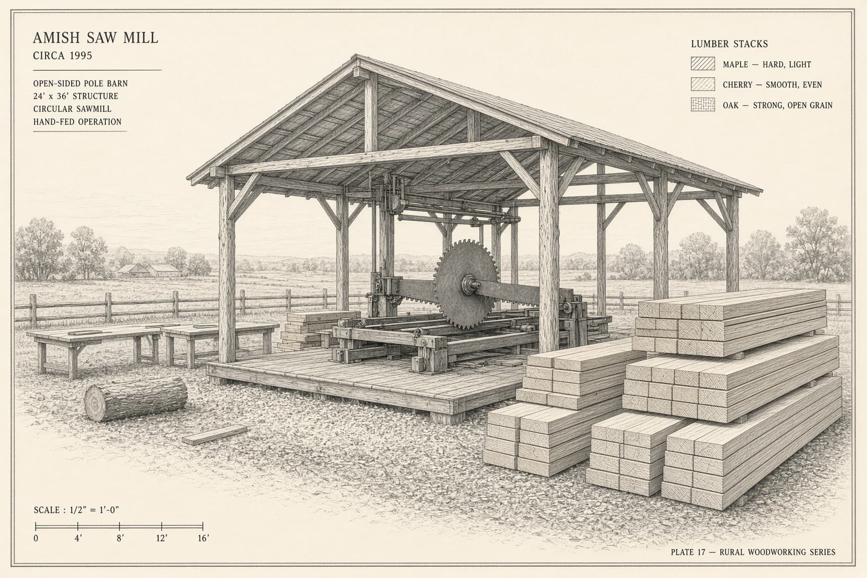 Sketch of hands shaping solid hardwood for nursery furniture