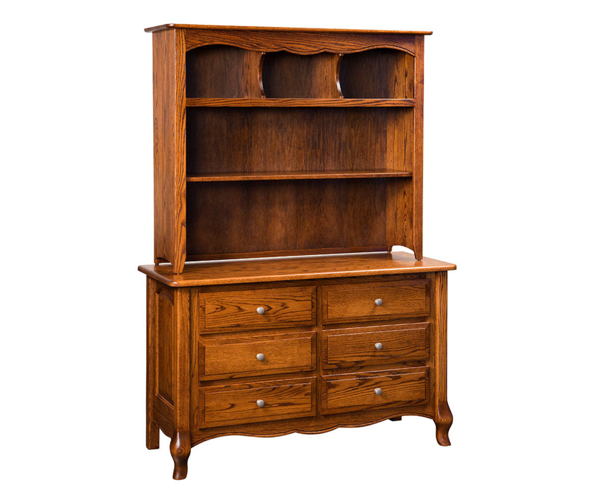French Country 6 Drawer Dresser with Hutch Top