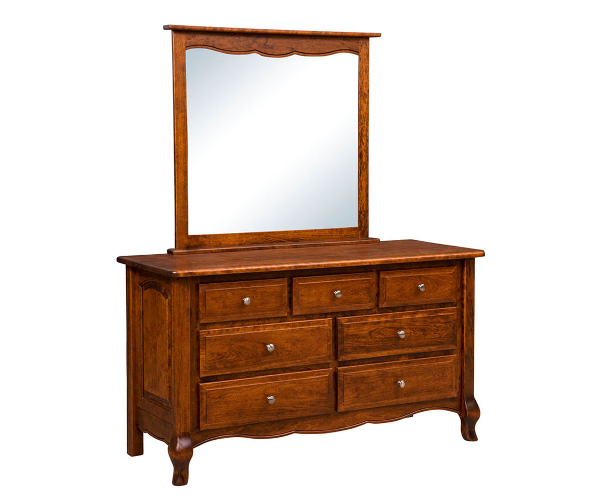 French Country 7 Drawer Dresser with Top Mirror